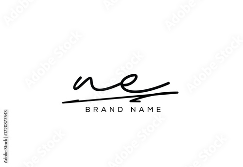 NE letter elegant cursive signature beauty handwriting logo.