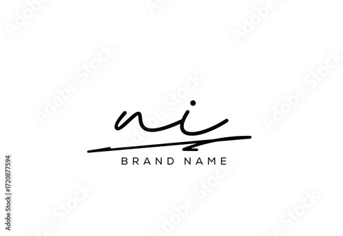 NI letter elegant cursive signature beauty handwriting logo.