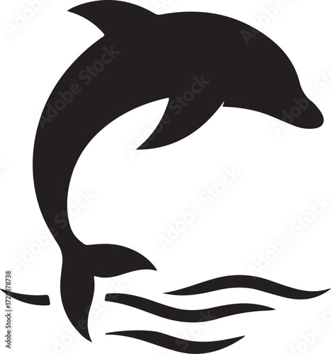 Black Dolphin Silhouette Logo Modern Minimalist Jumping Dolphin Icon for Marine Ocean and WaterThemed Brands