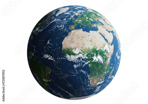 Fotografie Isolated terrestrial globe showing geography of Eurasia and Africa in daylight v