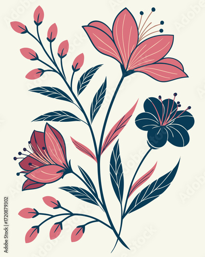 Traditional Mughal-inspired floral pattern with fantasy blooms in Rajasthani Islamic style, perfect for seamless vector borders, cultural wedding cards, and décor.