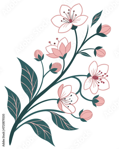 Isolated Mughal floral motif in Rajasthani Islamic art style, featuring fantasy blooms for seamless vintage wedding invitations and classic decorative borders.