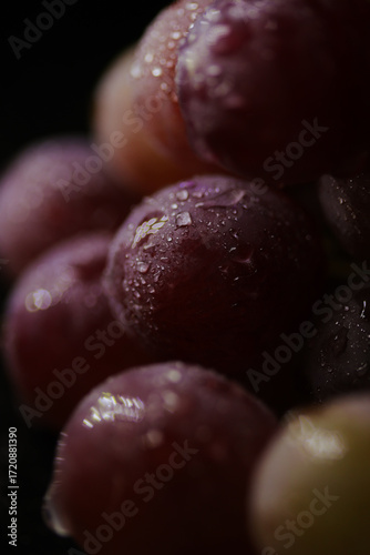 Fresh red grapes close up, organic fruit, juicy healthy food