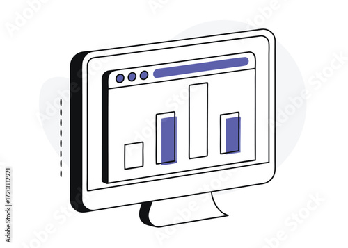 Computer monitor showing bar chart analytics screen