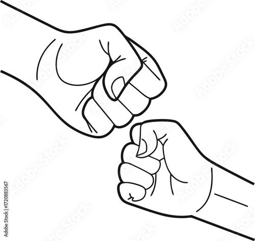 Simple cartoon outline of fist bump gesture, isolated.