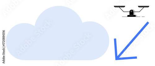 Blue cloud, quadcopter, and arrow symbolizing data movement, digital connection, and technology integration. Ideal for technology, cloud computing, quadcopter applications, innovation data solutions