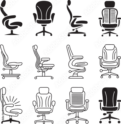 Ergonomic chair silhouette with transparent background for design office chair furniture