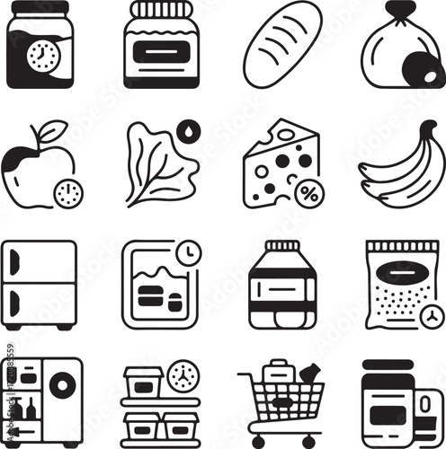 A set of twenty four line art food icons on a white background collection graphic