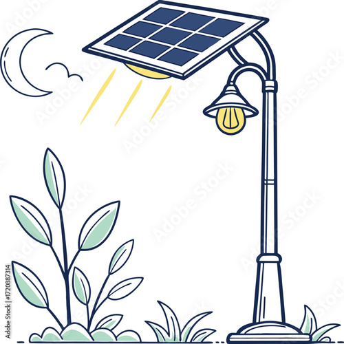 Solar powered street lamp isolated icon.