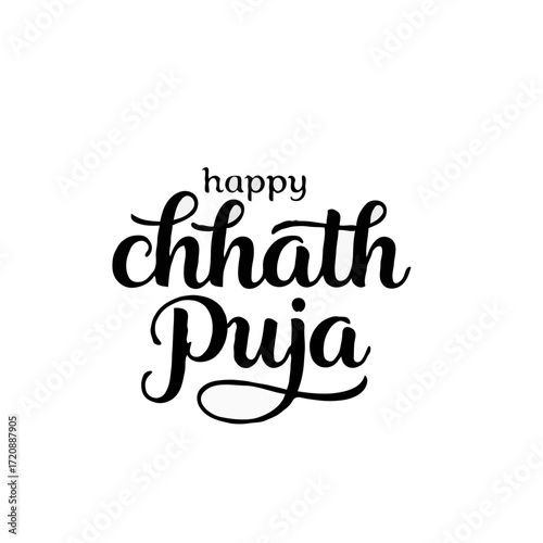 Happy Chhath Puja Text Artistic Calligraphy Quote Black PNG Transparent Background Sunrise Ritual Festival India Family Devotional Tradition