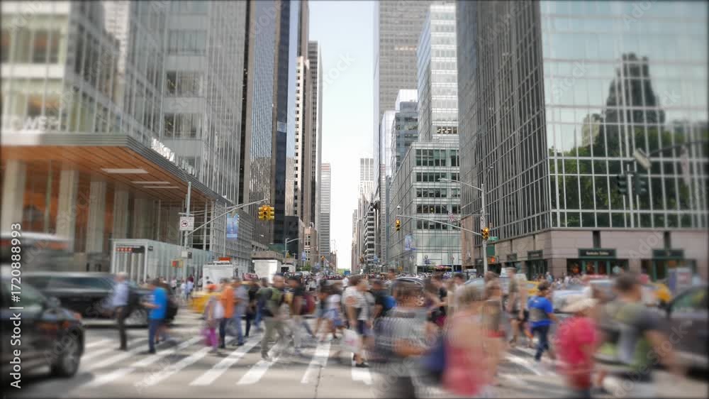 A Busy Urban Street Crossing That is Filled with Numerous Pedestrians Amidst Heavy Traffic Flow