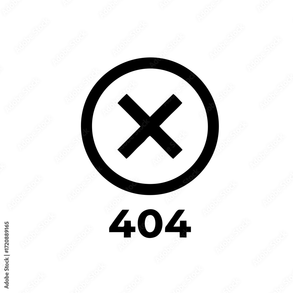Fototapeta premium Circular Badge 404 Logo With Cross Mark Inside, Minimal Vector Design