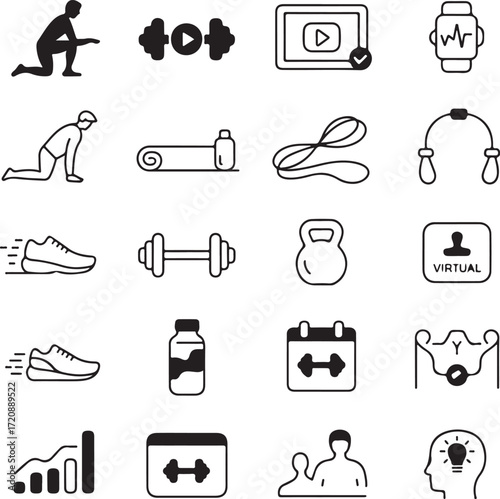 A set of twenty four line art remote control icons with transparent background technology electronics