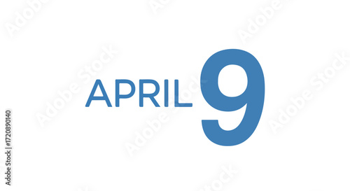 Elegant depiction of April ninth date, a modern reminder or a celebration announcement, simple  date presentation using pale blue