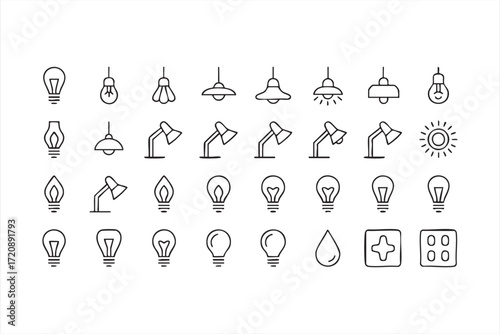 Modern lamp and lightbulb vector set for interior lighting and design use