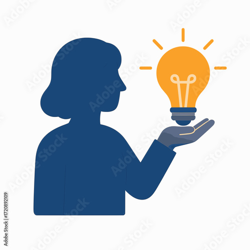 A flat vector illustration of a person holding a glowing lightbulb, symbolizing mental clarity and ideas, on a white background