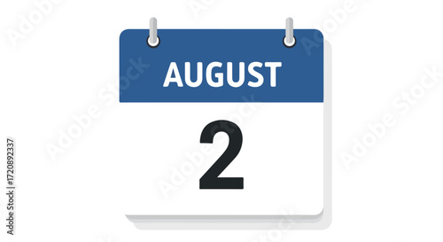Calendar icon displaying August 2nd, visually emphasizing a specific date for events or reminders in summer plans, perfect for digital and print