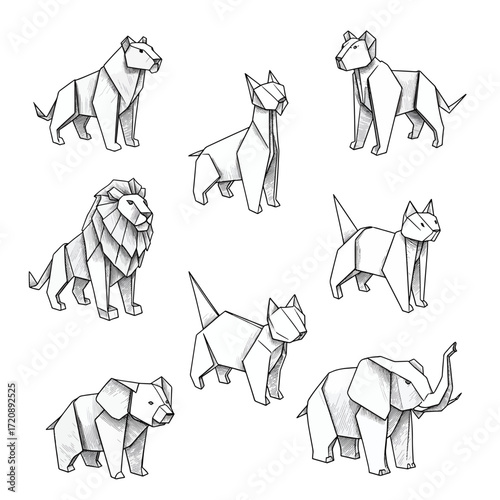 Elegant, minimalist origami animal collection perfect for modern design projects, paper crafts, and creative concepts, showcasing artistic expression