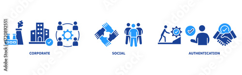 CSR icon set illustration illustration concept with icon of corporate, social, authentication