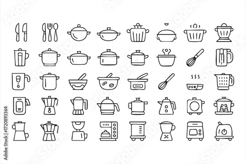 Cooking and dining outline symbols for recipe books and menu templates
