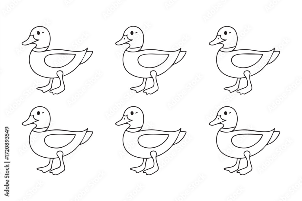 Fototapeta premium Simple black and white duck drawing for preschool coloring pages