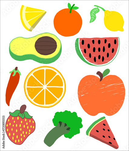 set of fruits and vegetables vector