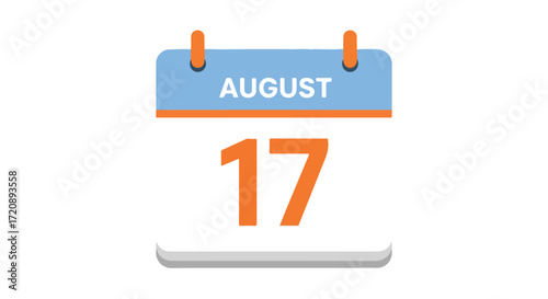 A stylized tear-off calendar page featuring the date August 17th rendered in bright orange against a crisp white background