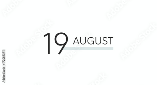 Minimalist depiction of the 19th of August for calendar designs and themed graphics