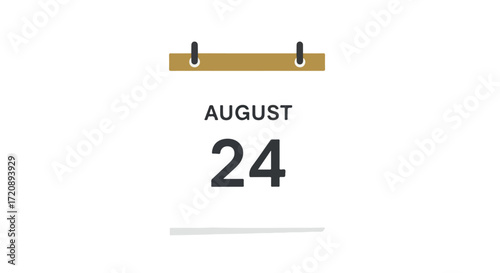 Minimalist August 24th calendar icon representation emphasizing date significance and time passage on a clean white background for