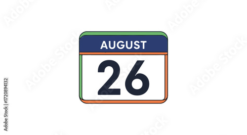 Stylized isolated representation of the twenty-sixth day of August on a calendar block with simple design