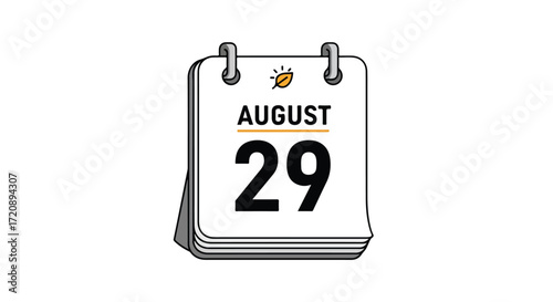 Stylized August 29th Calendar Page Displaying a Specific Date with a Leaf Icon on a Clean White Backdrop
