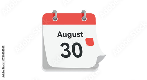 August 30th isolated calendar illustration: Scheduled appointment reminder, organization and planning of specific events or deadlines isolated with