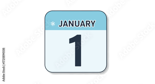 Calendar icon illustrating the first of January, new year day or other initial start of the year celebration day