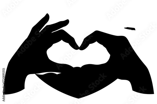 Vector art of silhouette of two hands forming a heart shape, symbolizing love, care, and connection