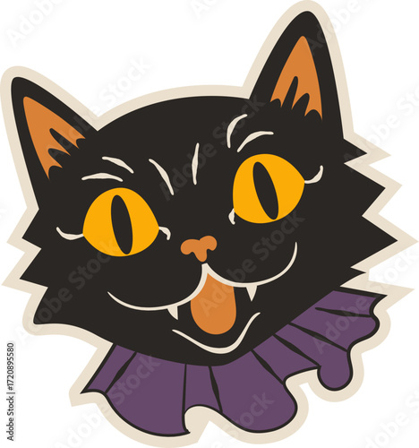 Retro Halloween Black Cat Illustration