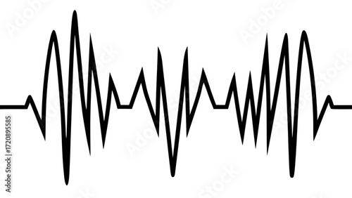 Vector art of black electrocardiogram waveform, representing a heartbeat or vital signs