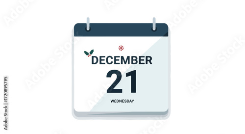 Illustrated December 21st Calendar Page Icon Marking a Specific Date in the Winter Season