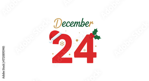 Stylized christmas eve illustration with date and holiday motifs for festive greeting card design