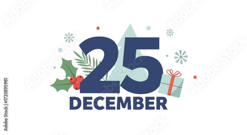 Festive December 25th Illustration with Holiday Ornamentation and Gift Presentation