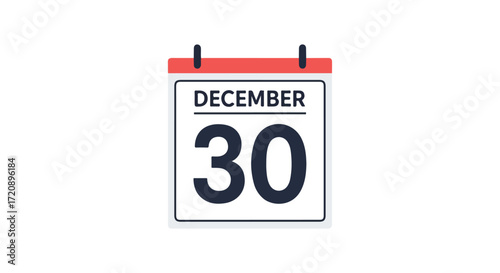 December 30th calendar date reminder icon for schedule planning and year-end preparation illustration