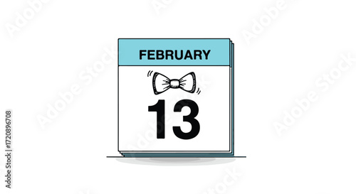 Isolated Calendar Illustration of February 13th with a Bowtie Symbolizing a Special Event Coming Up Soon