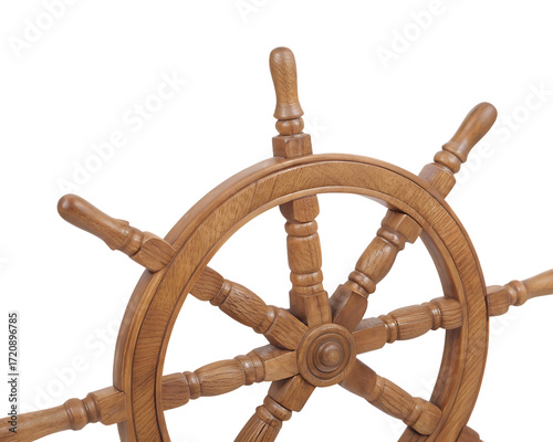 Wooden ship wheel on white background png isolated on a transparent background nautical 1