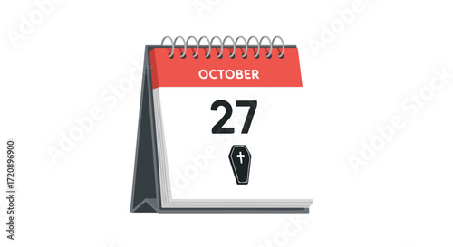 October twenty seventh calendar page commemorating a somber event date association isolated illustration reminder with coffin illustration symbol