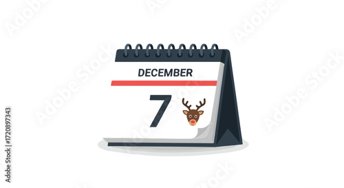 Festive December 7th Calendar Illustration with Reindeer Accent Depicting Seasonal Expectation and Festive Cheerfulness