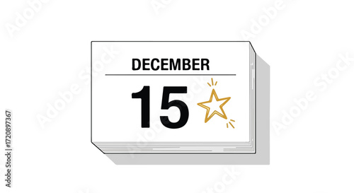 December 15th marked on a stylized desk calendar, accented with a decorative star symbol representing a special day or reminder