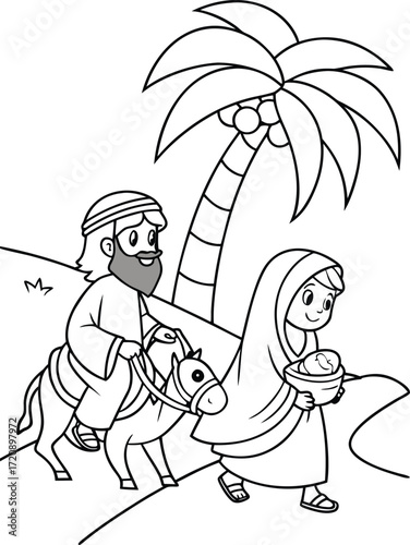 line art mary and joseph walking with baby jesus w.eps