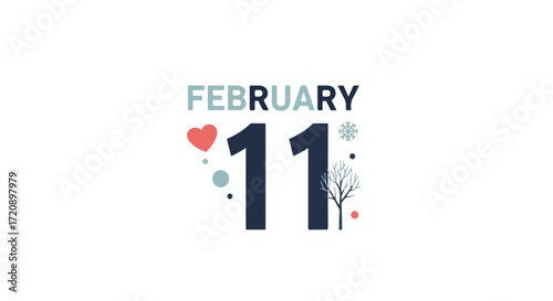 Stylish February 11th Graphic: Festive Winter Date Illustration for Calendars and Events 151 Characters
