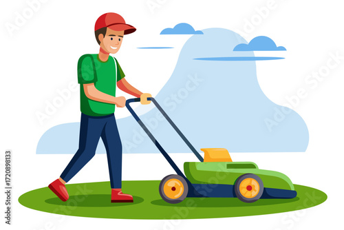 man mowing lawn