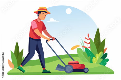 mowing the lawn