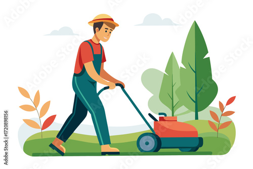 man mowing lawn